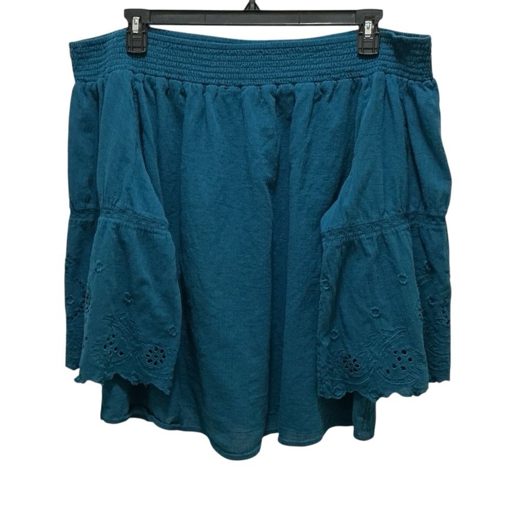 Lane Bryant Teal 22/24 Women’s Boho Off Shoulder Peasant Top Eyelet Flowy